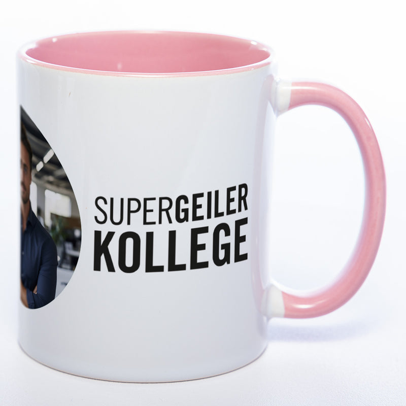 Spülmaschinenfeste Tasse "Supergeiler Kollege" mit Foto (HD Druck) | Jetzt selbst gestalten!