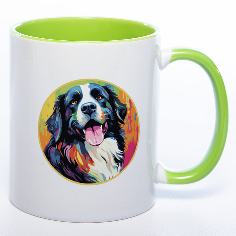 Tasse auf Wunsch mit Namen und Landseer-Motiv grün