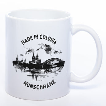 Tasse mit Köln Motiv und Spruch "Made in Colonia" - mit Wunschname - spülmaschinenfest