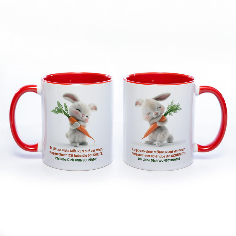 Motivtasse Hase mit Möhre und Wunschnamen - süße Kaffeetasse, nicht nur zu Ostern  - spülmaschinenfest