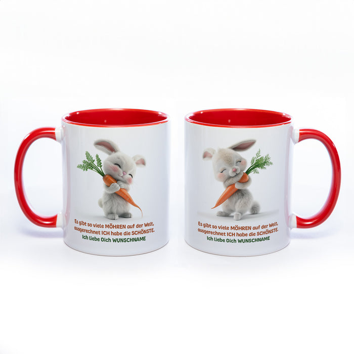 Motivtasse Hase mit Möhre und Wunschnamen - süße Kaffeetasse, nicht nur zu Ostern  - spülmaschinenfest