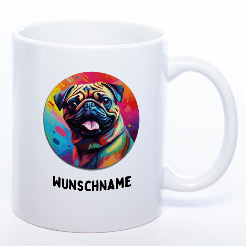 Mug Art Tasse mit Mops & wahlweise mit NAMEN - Kaffeetasse StickyWorld Exclusive