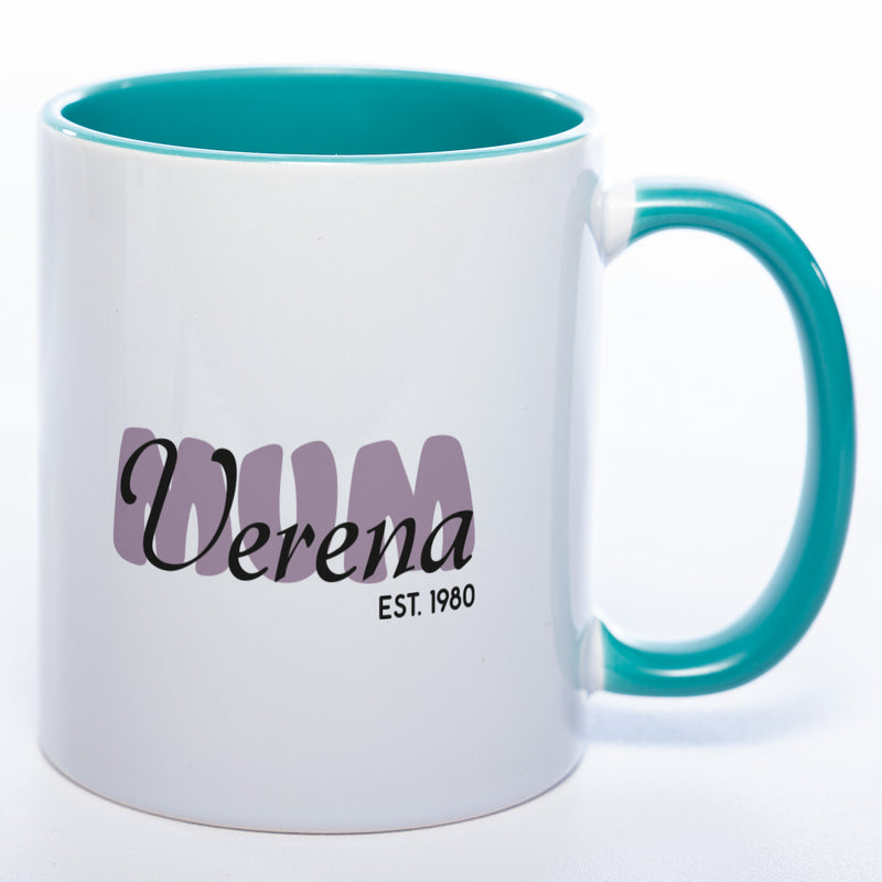 Tasse "MUM" mit Namen und Geburtsjahr - Tolle Geschenkidee zu Muttertag spülmaschinenfest