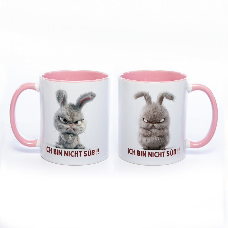 Motiv - Tasse mit  Hase und Spruch: "Ich bin nicht süß!!"  spülmaschinenfest