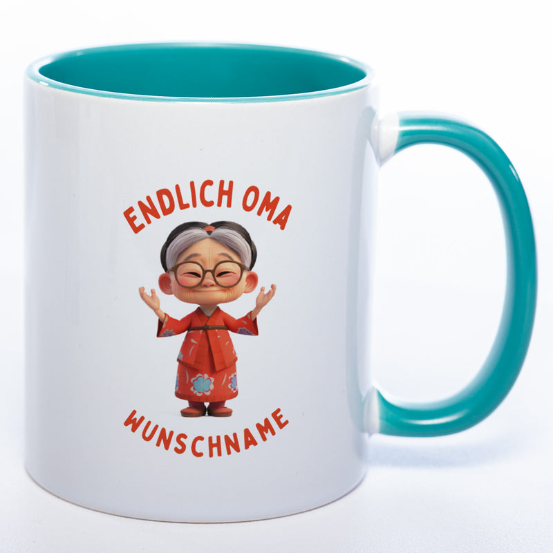 "Endlich Oma"-Tasse mit Wunschnamen - weitere Motive - spülmaschinenfest
