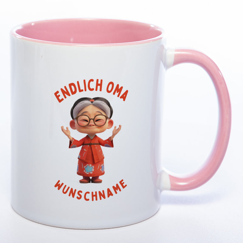 "Endlich Oma"-Tasse mit Wunschnamen - weitere Motive - spülmaschinenfest