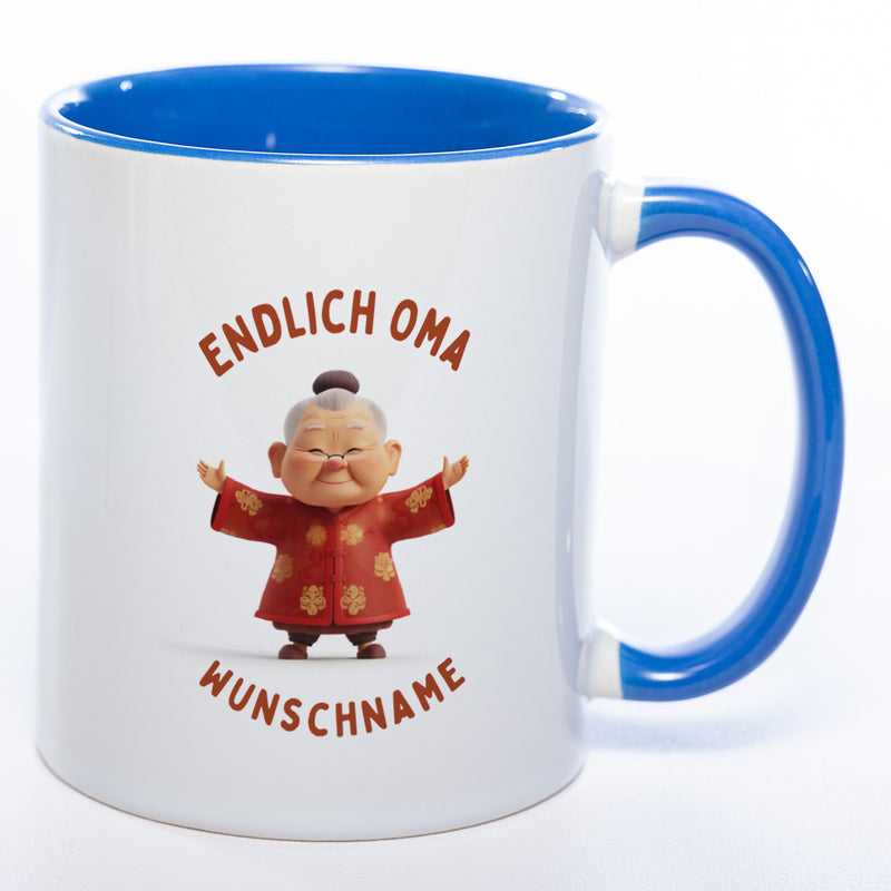 "Endlich Oma"-Tasse mit Wunschnamen - weitere Motive - spülmaschinenfest