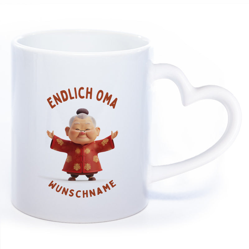 "Endlich Oma"-Tasse mit Wunschnamen - weitere Motive - spülmaschinenfest