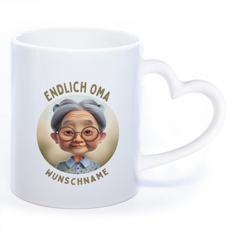 "Endlich Oma"-Tasse mit Wunschnamen - weitere Motive - spülmaschinenfest