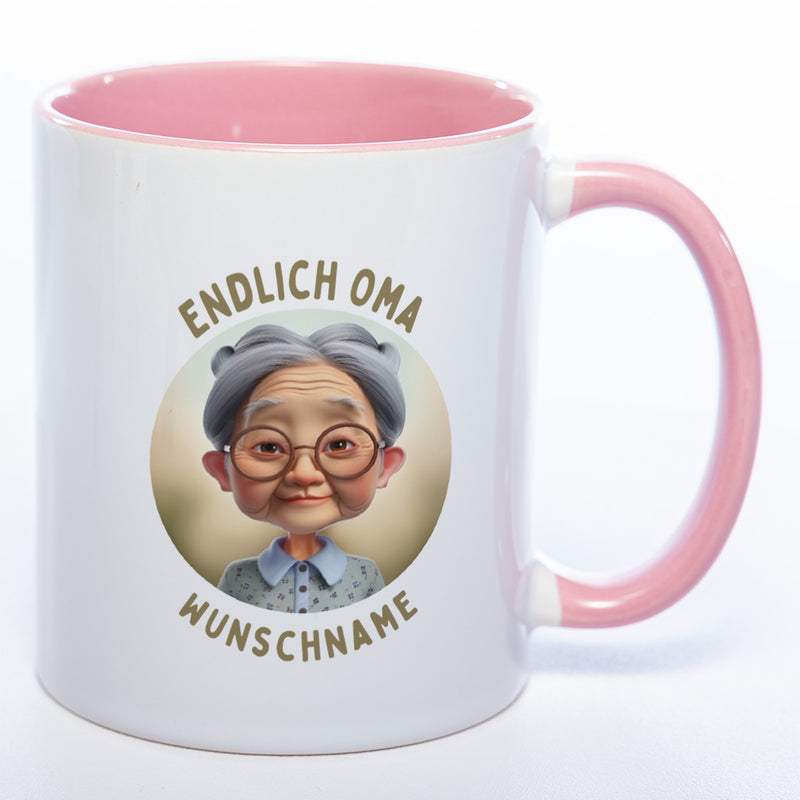 "Endlich Oma"-Tasse mit Wunschnamen - weitere Motive - spülmaschinenfest