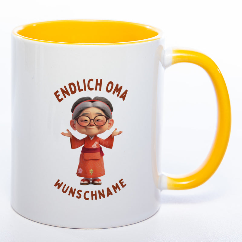 "Endlich Oma"-Tasse mit Wunschnamen - weitere Motive - spülmaschinenfest