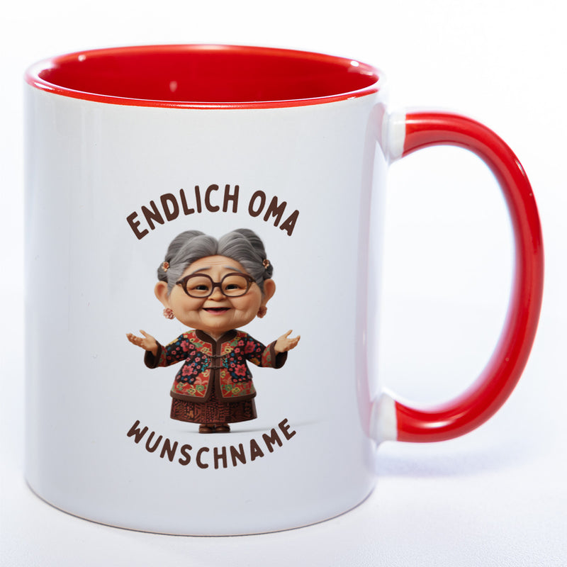 "Endlich Oma"-Tasse mit Wunschnamen - weitere Motive - spülmaschinenfest