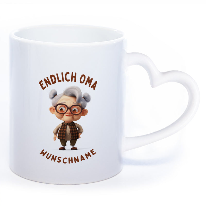 "Endlich Oma"-Tasse mit Wunschnamen - spülmaschinenfest