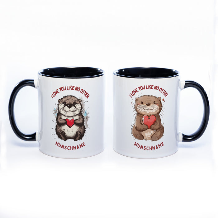 Motiv-Tasse mit Ottern und 2 Liebessprüchen zur Auswahl - süße Kaffeetasse mit Wunschnamen - spülmaschinenfest