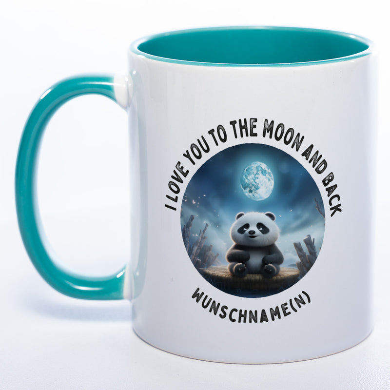 Motiv-Tasse mit Spruch "I love you to the moon and back" mit Name(n) spülmaschinenfest