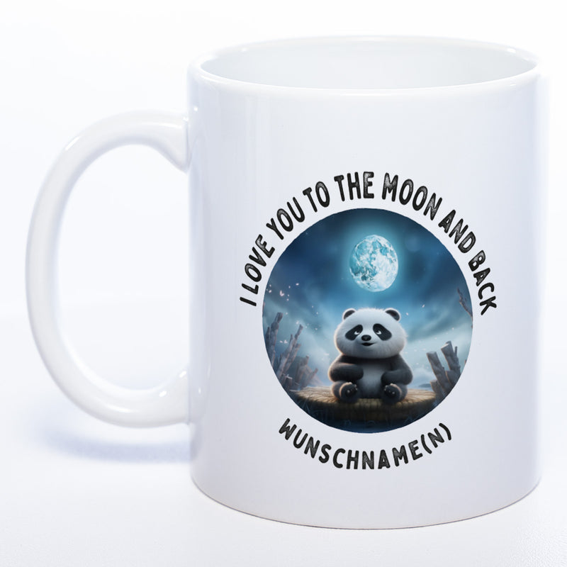 Motiv-Tasse mit Spruch "I love you to the moon and back" mit Name(n) spülmaschinenfest