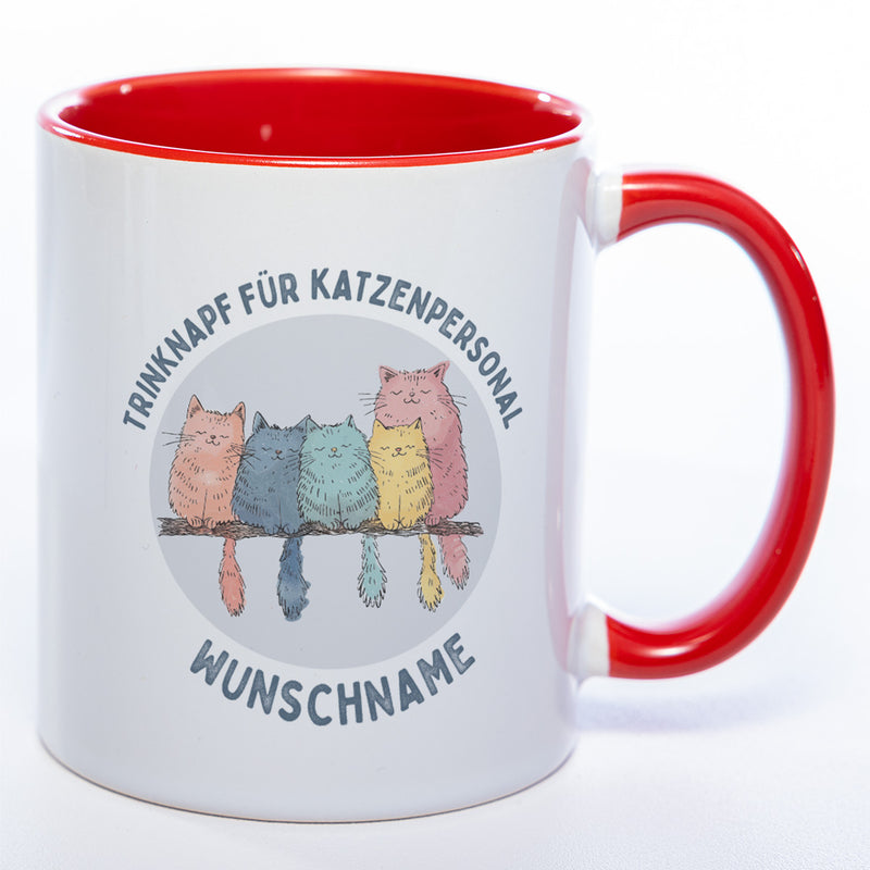 Trinknapf für Katzenpersonal - süße Pastellvariante mit Wunschnamen - spülmaschinenfeste Motiv-Tasse  - in vielen Farben