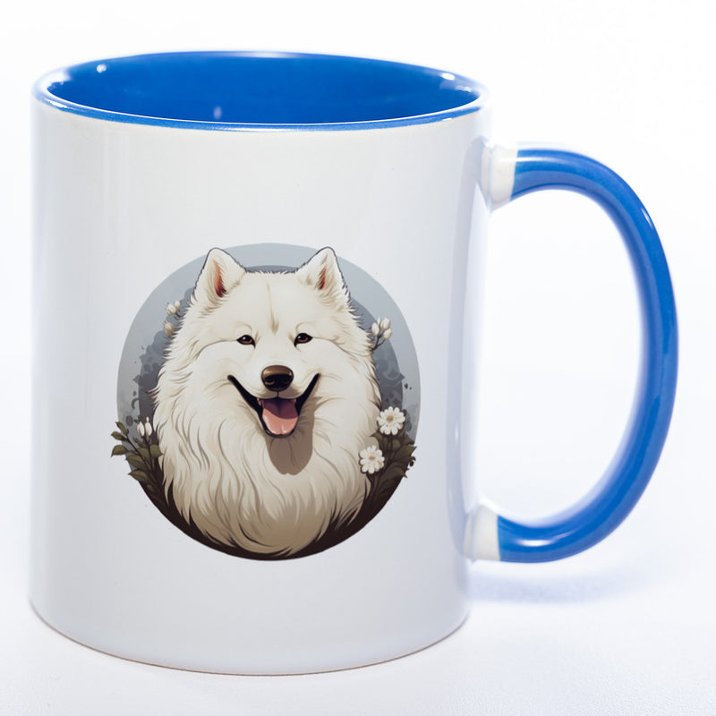 Hundetasse Samoyede mit Wunschname blau