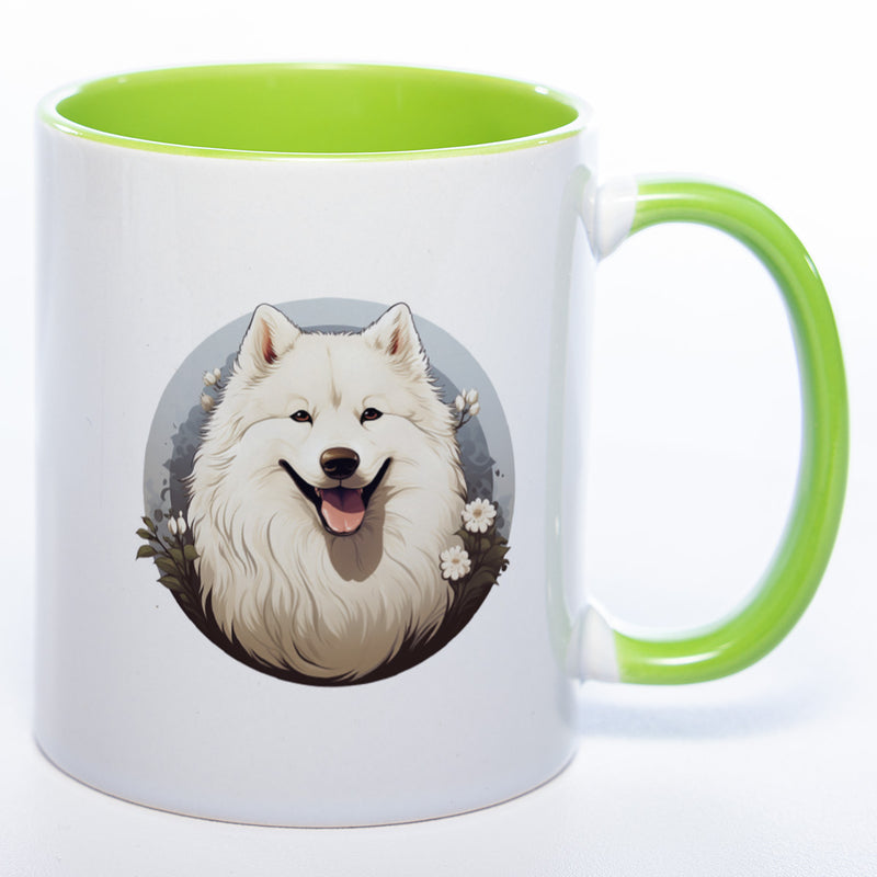 Hundetasse Samoyede mit Wunschname grün