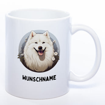 Hundetasse Samoyede mit Wunschname weiß 