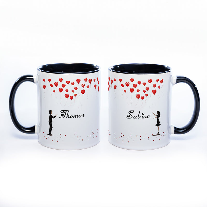 Motiv - Tasse mit Liebespaar und 2 Wunschnamen spülmaschinenfest