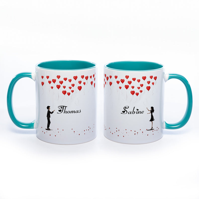 Motiv - Tasse mit Liebespaar und 2 Wunschnamen spülmaschinenfest
