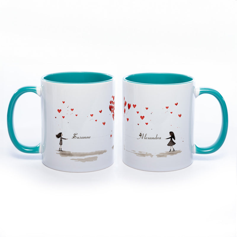 Motiv - Tasse Freundschaft/Liebe und 2 Wunschnamen spülmaschinenfest