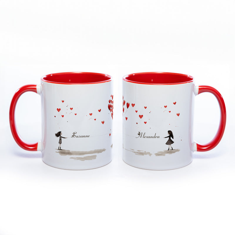 Motiv - Tasse Freundschaft/Liebe und 2 Wunschnamen spülmaschinenfest