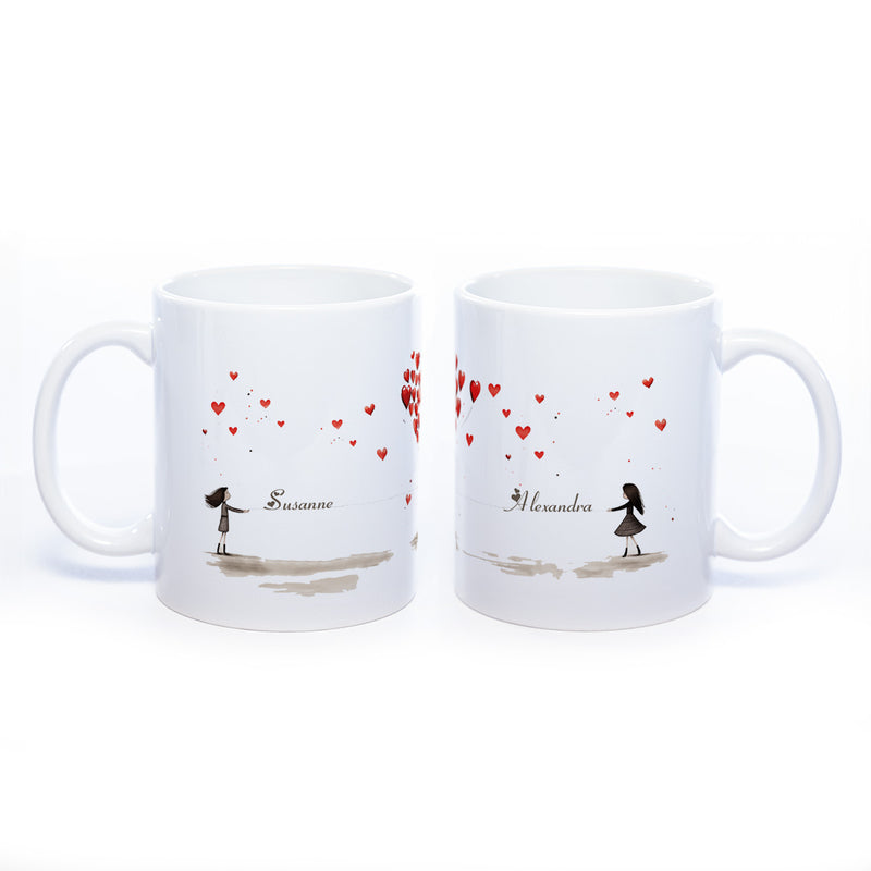 Motiv - Tasse Freundschaft/Liebe und 2 Wunschnamen spülmaschinenfest