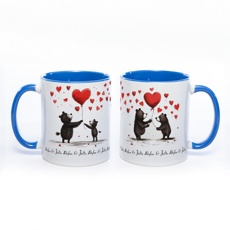 Motiv-Tasse mit süßen Bärchen und 2  Namen spülmaschinenfest