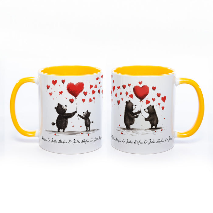 Motiv-Tasse mit süßen Bärchen und 2  Namen spülmaschinenfest