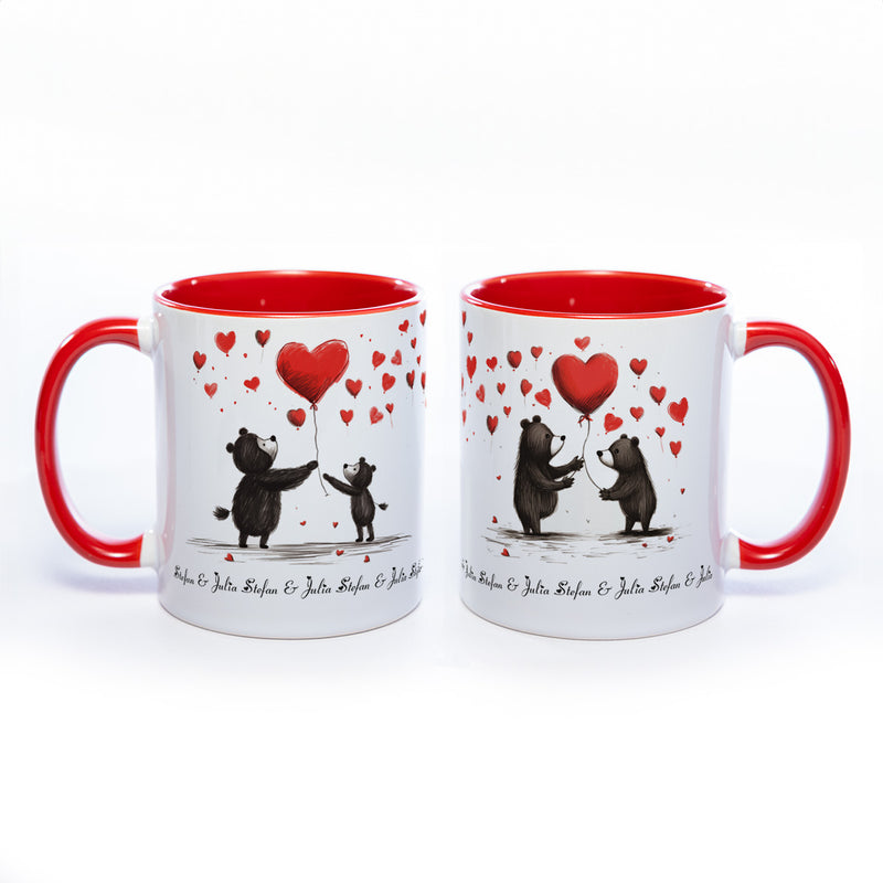 Motiv-Tasse mit süßen Bärchen und 2  Namen spülmaschinenfest