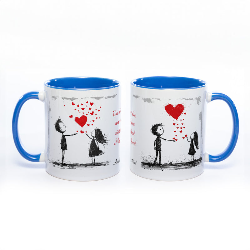 Motiv - Tasse mit Liebespaaren, Spruch  und 2 Wunschnamen spülmaschinenfest