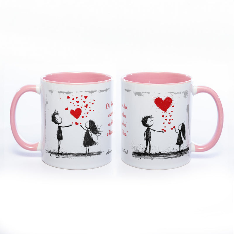 Motiv - Tasse mit Liebespaaren, Spruch  und 2 Wunschnamen spülmaschinenfest