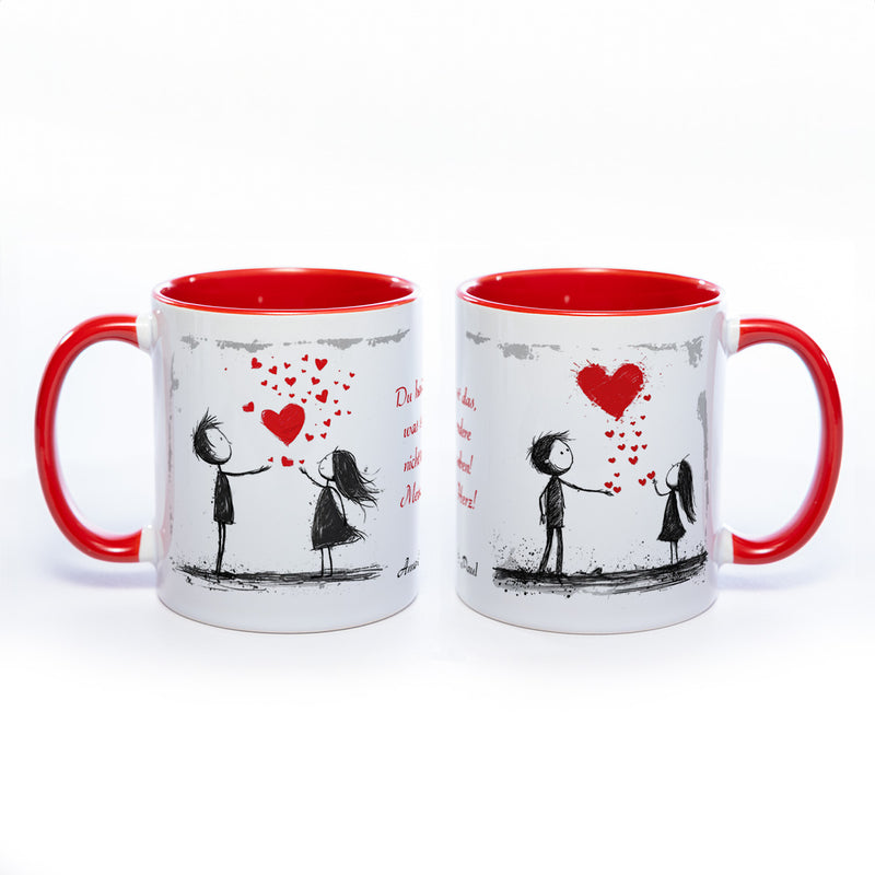 Motiv - Tasse mit Liebespaaren, Spruch  und 2 Wunschnamen spülmaschinenfest