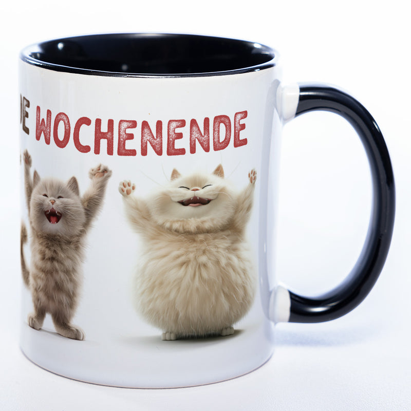 Motiv-Tasse Katzen "Hoch die Hände Wochenende" spülmaschinenfest